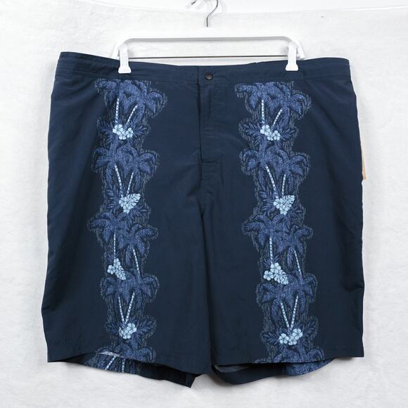 CARIBBEAN Swimwear Tropical Palm Swim Trunks Navy Blue Mens Sz 2XL NWT - Picture 1 of 6